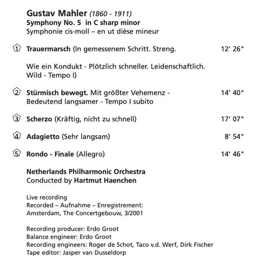 Gustav Mahler, Nederlands Philharmonisch Orkest (2), Hartmut Haenchen : Symphony No. 5 (SACD, Hybrid, Multichannel)