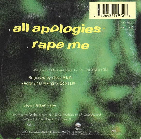 Nirvana : All Apologies ● Rape Me (CD, Single, Car)