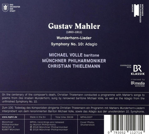 Münchner Philharmoniker, Gustav Mahler, Michael Volle, Christian Thielemann : Wunderhorn-Lieder; Symphony No. 10 (CD, Album)