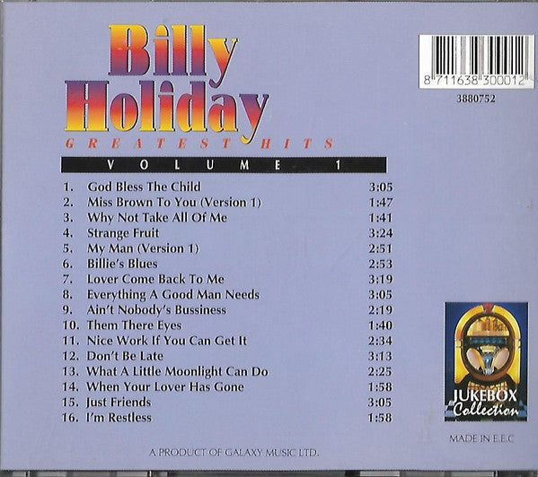 Billie Holiday : Greatest Hits Vol. 1 (CD, Comp)