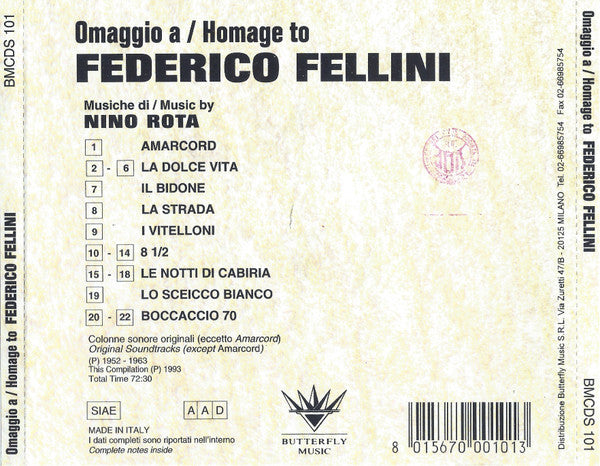Nino Rota : Omaggio A - Homage To Federico Fellini (CD, Comp, RE)