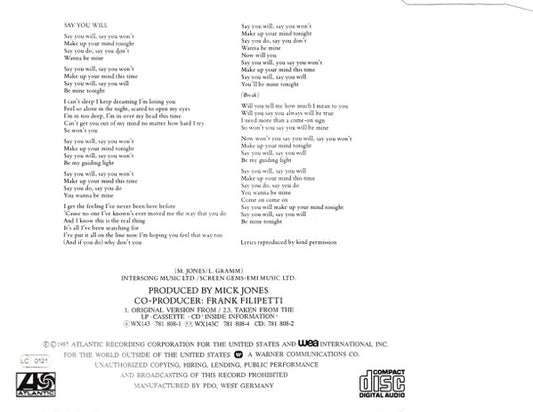 Foreigner : Say You Will (CD, Single)