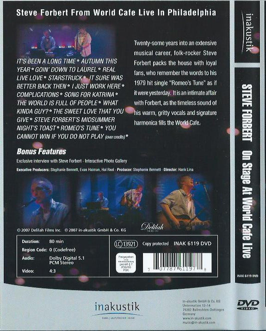 Steve Forbert : On Stage At World Cafe Live (DVD-V, PAL, 5.1)