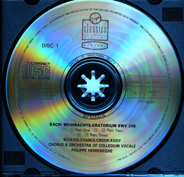 Johann Sebastian Bach - Barbara Schlick, Michael Chance, Howard Crook, Peter Kooij, Collegium Vocale, Philippe Herreweghe : Weihnachts-Oratorium (2xCD, Album, RE)