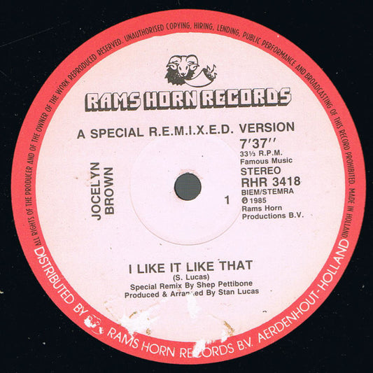 Jocelyn Brown : I Like It Like That (A Special R.E.M.I.X.E.D. Version) (12")