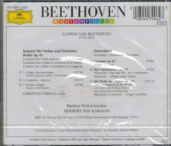Ludwig van Beethoven - Christian Ferras, Berliner Philharmoniker, Herbert von Karajan : Violinkonzert / Ouvertüren: Coriolan • Zur Namensfeier • Die Weihe Des Hauses (CD, Comp, RM)