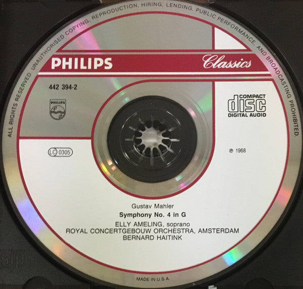 Gustav Mahler - Elly Ameling, Concertgebouworkest, Bernard Haitink : Symphony No. 4 (CD)