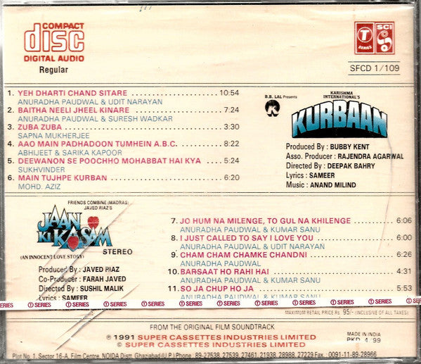 Anand Milind, Nadeem Shravan : Kurbaan / Jaan Ki Kasam (CD)