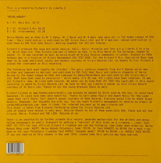 Richard X Vs Liberty X : Being_Nobody (12", Single)