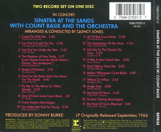 Frank Sinatra With Count Basie Orchestra Arranged & Conducted By Quincy Jones : In Concert: Sinatra At The Sands (CD, Album, RE, RP)