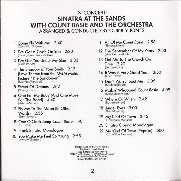 Frank Sinatra With Count Basie Orchestra Arranged & Conducted By Quincy Jones : In Concert: Sinatra At The Sands (CD, Album, RE, RP)