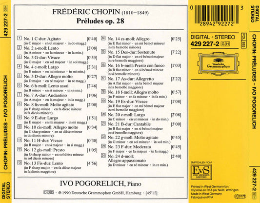 Frédéric Chopin - Ivo Pogorelich : Préludes (CD, PDO)