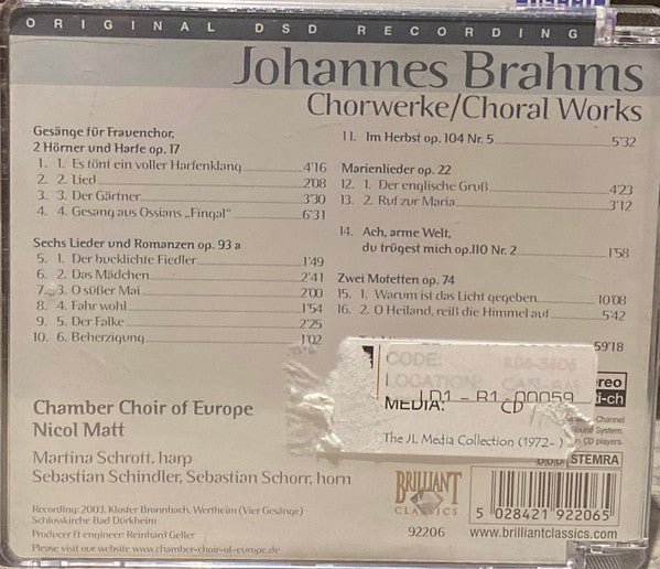 Johannes Brahms, Chamber Choir of Europe, Nicol Matt : Choral Works (SACD, Hybrid, Multichannel, Album)