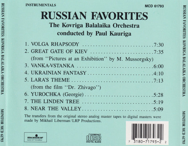 Kovriga Balalaika Orchestra : Russian Favorites (CD, Album, RE)