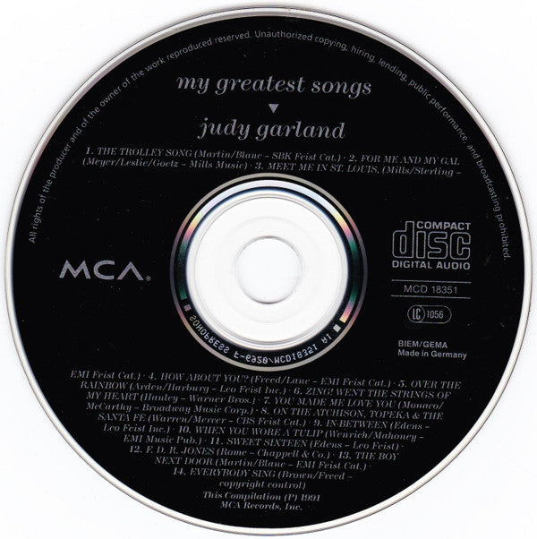 Judy Garland : My Greatest Songs (CD, Comp, RE)