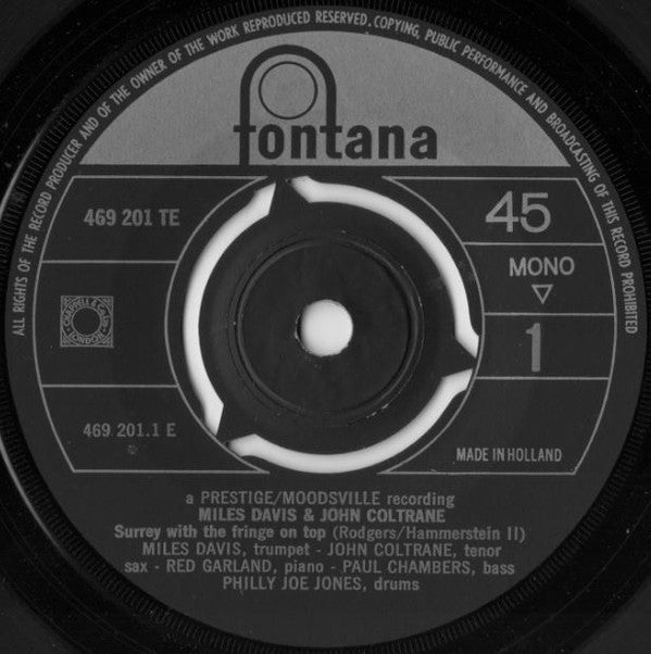 Miles Davis & John Coltrane : Surrey With The Fringe On Top / If I Could Write A Book (7", Mono)