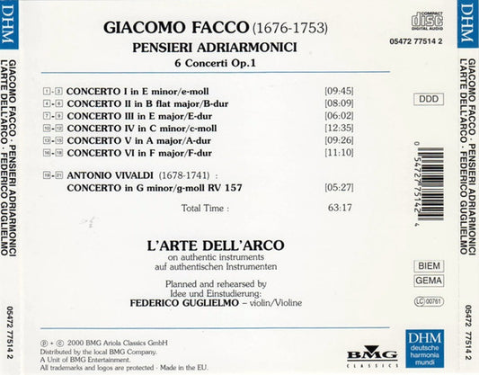 Giacomo Facco, L'Arte Dell'Arco, Federico Guglielmo : Giacomo Facco - Pensieri Adriarmonici (CD, Album)