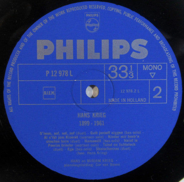 Hans Krieg : Hans Krieg 1899/1961 (LP, Album, Mono)