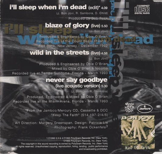 Bon Jovi : I'll Sleep When I'm Dead (CD, Maxi)