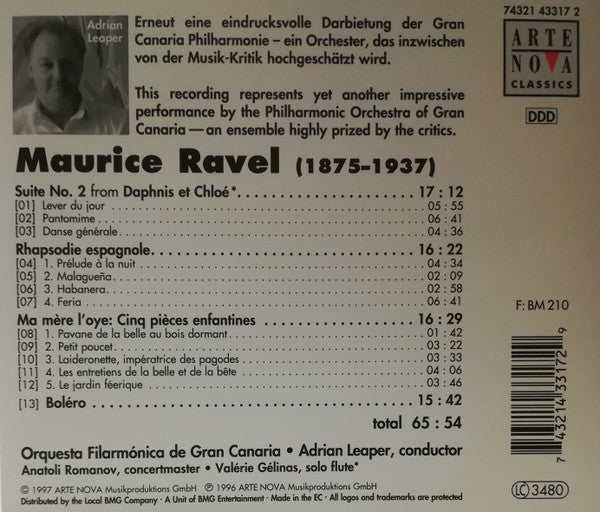 Maurice Ravel, Orquesta Filarmónica De Gran Canaria, Adrian Leaper : Suite No.2 From Daphnis Et Chloé - Rhapsodie Espagnole - Ma Mère L'Oye - Boléro (CD)