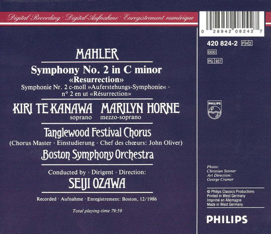 Gustav Mahler - Kiri Te Kanawa, Marilyn Horne, Tanglewood Festival Chorus, Boston Symphony Orchestra, Seiji Ozawa : Symphony No. 2 (2xCD, Album + Box, Sli)