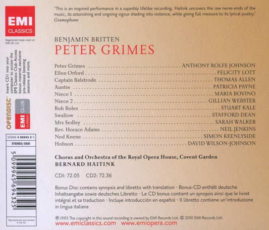 Benjamin Britten - Anthony Rolfe Johnson, Felicity Lott, Thomas Allen, Bernard Haitink : Peter Grimes (2xCD + CD-ROM, Bon)