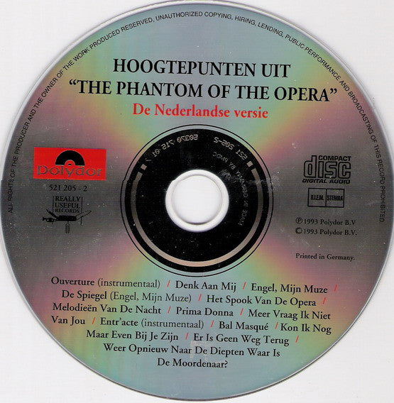Henk Poort, Joke de Kruijf, Peter de Smet : Hoogtepunten Uit The Phantom Of The Opera (De Nederlandse Versie) (CD, Album)