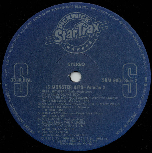 Various : 15 Monster Hits Vol. 2 (LP, Comp, Mono)