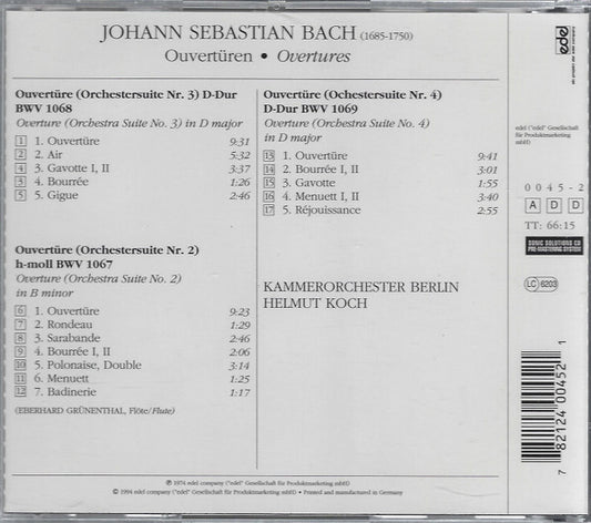 Johann Sebastian Bach, Kammerorchester Berlin, Helmut Koch : Ouvertures Nos. 3, 2, 4 (CD)