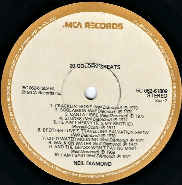 Neil Diamond : 20 Golden Greats (LP, Comp)