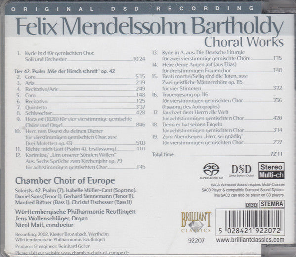 Felix Mendelssohn-Bartholdy, Chamber Choir of Europe, Nicol Matt : Choral Works (SACD, Multichannel)