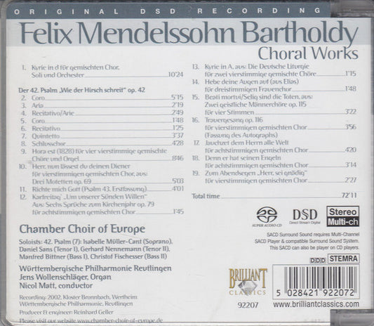 Felix Mendelssohn-Bartholdy, Chamber Choir of Europe, Nicol Matt : Choral Works (SACD, Multichannel)