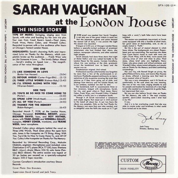 Sarah Vaughan : After Hours At The London House (CD, Album, RE)