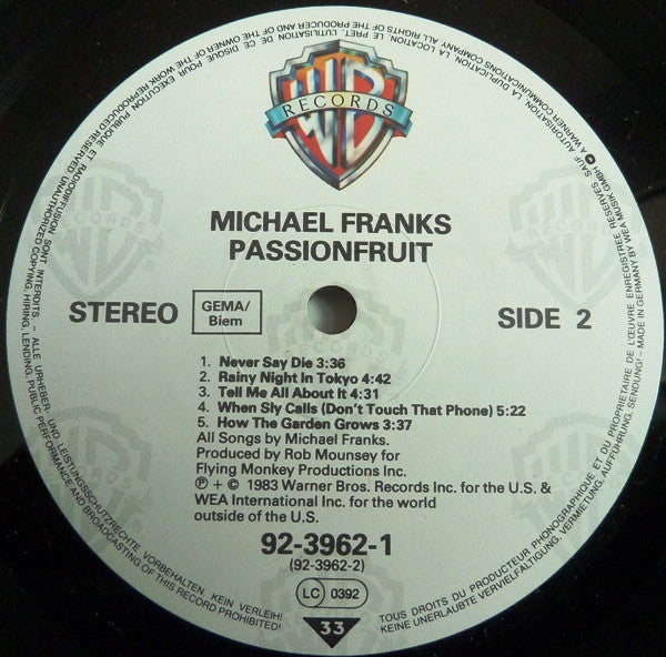 Michael Franks : Passionfruit (LP, Album)