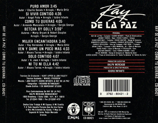 Ray De La Paz : Como Tu Quieras (CD, Album)