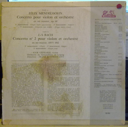 Felix Mendelssohn-Bartholdy / Johann Sebastian Bach - Igor Oistrach, Gewandhausorchester Leipzig, Franz Konwitschny : Concerto Pour Violon / Concerto Nº 2 Pour Violon (LP, Comp)