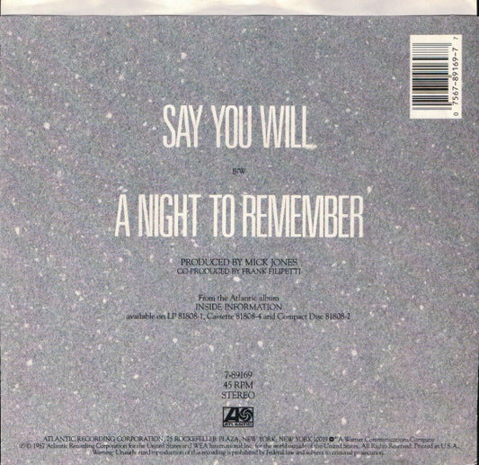 Foreigner : Say You Will (7", Single, SP)