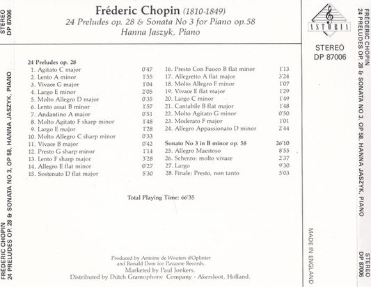 Frédéric Chopin – Hanna Jaszyk : 24 Préludes Op. 28, Sonata No. 3 Op 58 (CD)