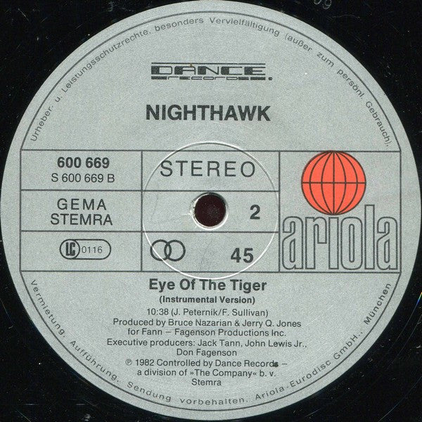 Nighthawk : Eye Of The Tiger (Disco Version Theme ”Rocky 3”) (12")