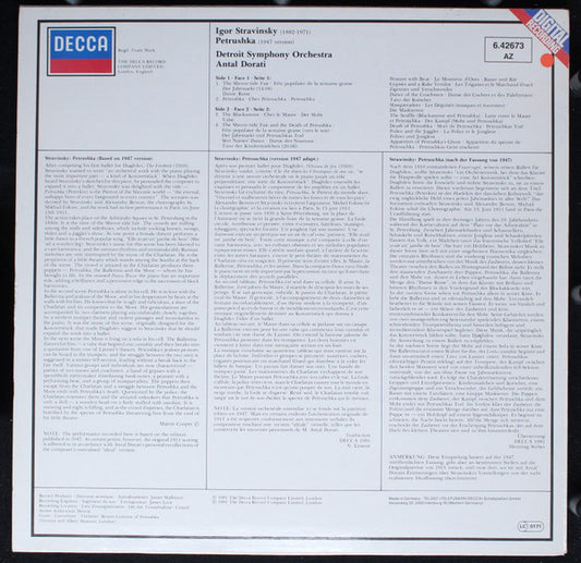 Igor Stravinsky - Detroit Symphony Orchestra / Antal Dorati : Petrushka (LP, Album, Dig)
