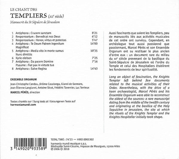 Ensemble Organum - Marcel Pérès : Le Chant Des Templiers (CD, Album, Dig)