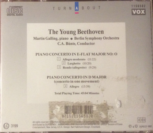 Ludwig Van Beethoven, Martin Galling, Berliner Symphoniker, Carl-August Bünte : The Young Beethoven (CD, Album, RE)