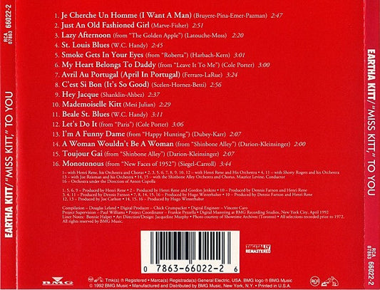 Eartha Kitt : "Miss Kitt," To You (CD, Comp)