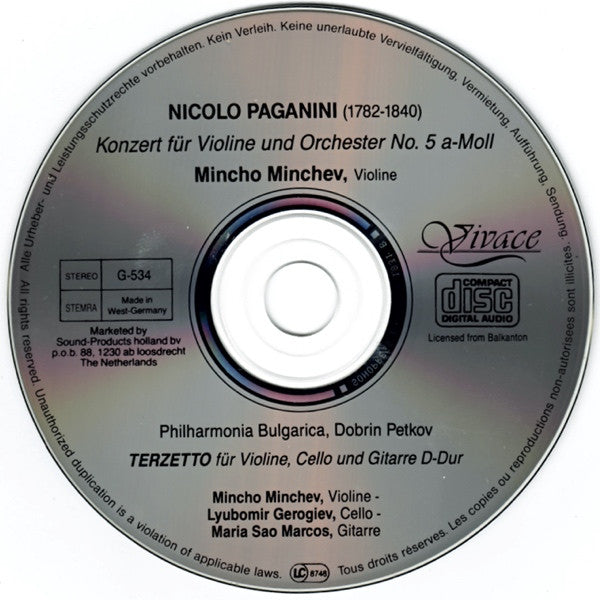 Niccolò Paganini, Mincho Minchev, Philharmonia Bulgarica, Dobrin Petkov : Violinkonzert No. 5 - Terzetto Für Gitarre, Violine Und Cello (CD)