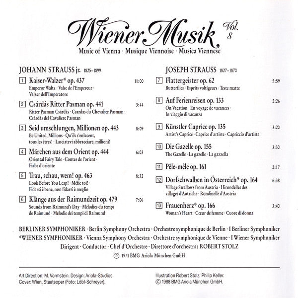 Robert Stolz, Johann Strauss Jr., Josef Strauß : Wiener Musik Vol. 8 (CD, RE)