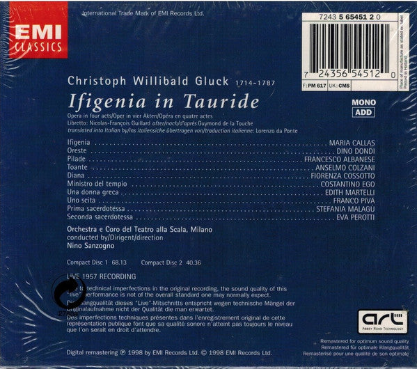 Christoph Willibald Gluck - Maria Callas, Dino Dondi, Francesco Albanese, Anselmo Colzani, Fiorenza Cossotto, Orchestra Del Teatro Alla Scala E Coro Del Teatro Alla Scala, Nino Sanzogno : Ifigenia In Tauride (2xCD, Album, Mono, RE, RM + Box, Sli)