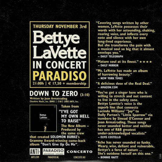 Bettye Lavette : In Concert Paradiso (CD, Single, Promo)