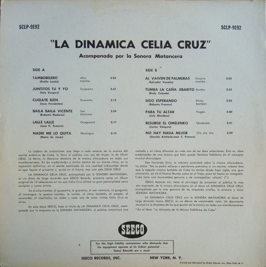 Celia Cruz Con La Sonora Matancera : La Dinamica! (LP, Album)