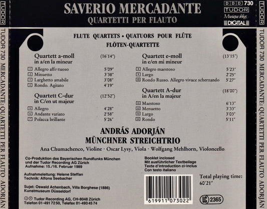 András Adorján, Münchner StreichTrio : Saverio Mercadante Quartetti Per Flauto (CD)