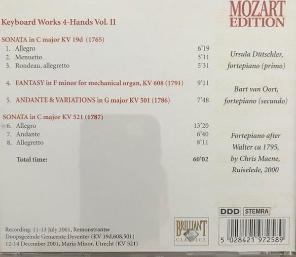 Wolfgang Amadeus Mozart : Keyboard Works 4-Hands, Vol. II (CD)